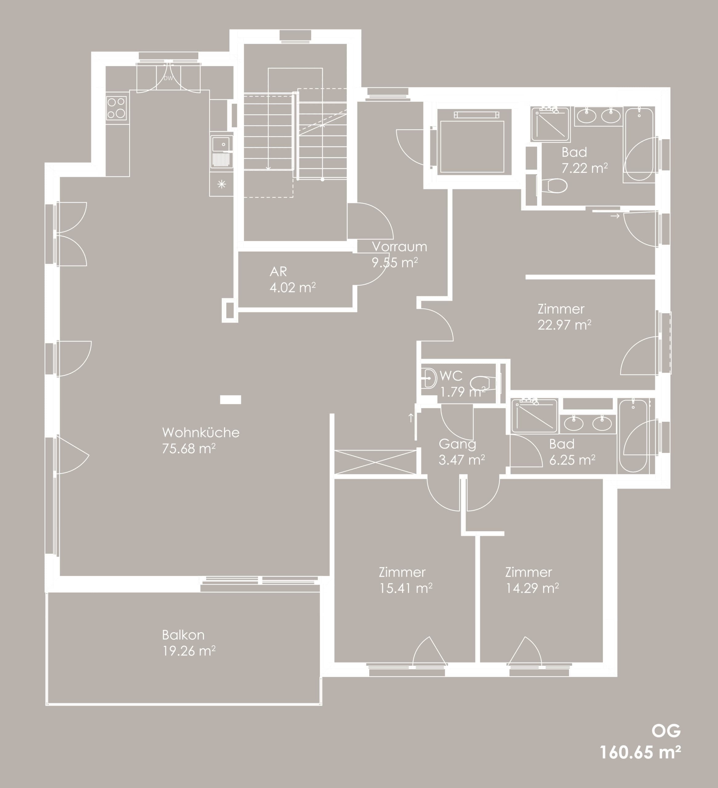 Grundriss Top 2 — Das Leon — 4 Zimmer — 160,7 m² — 1st floor — Balkon