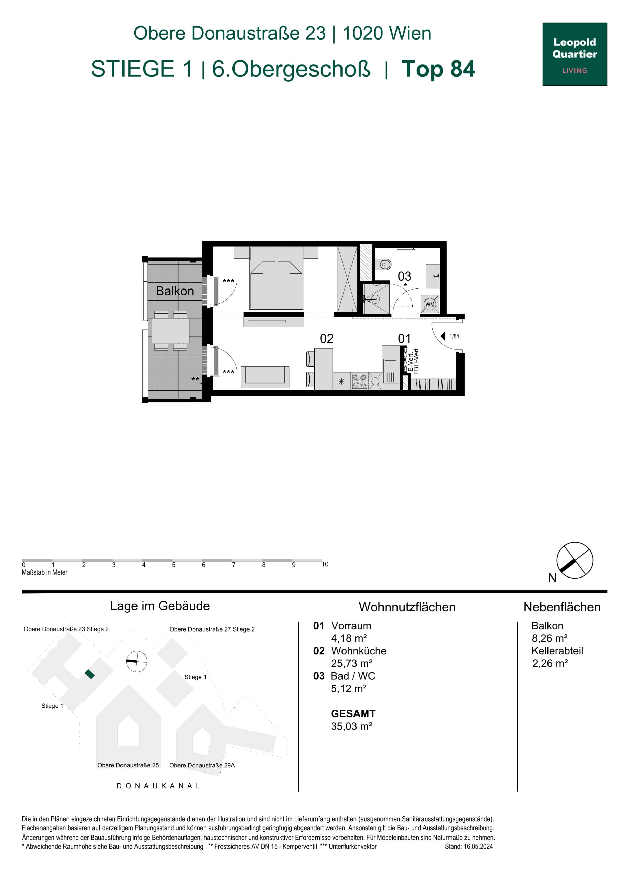 Grundriss 89128 — LeopoldQuartier LIVING — 1.5 Zimmer — 35 m² — 6th floor
