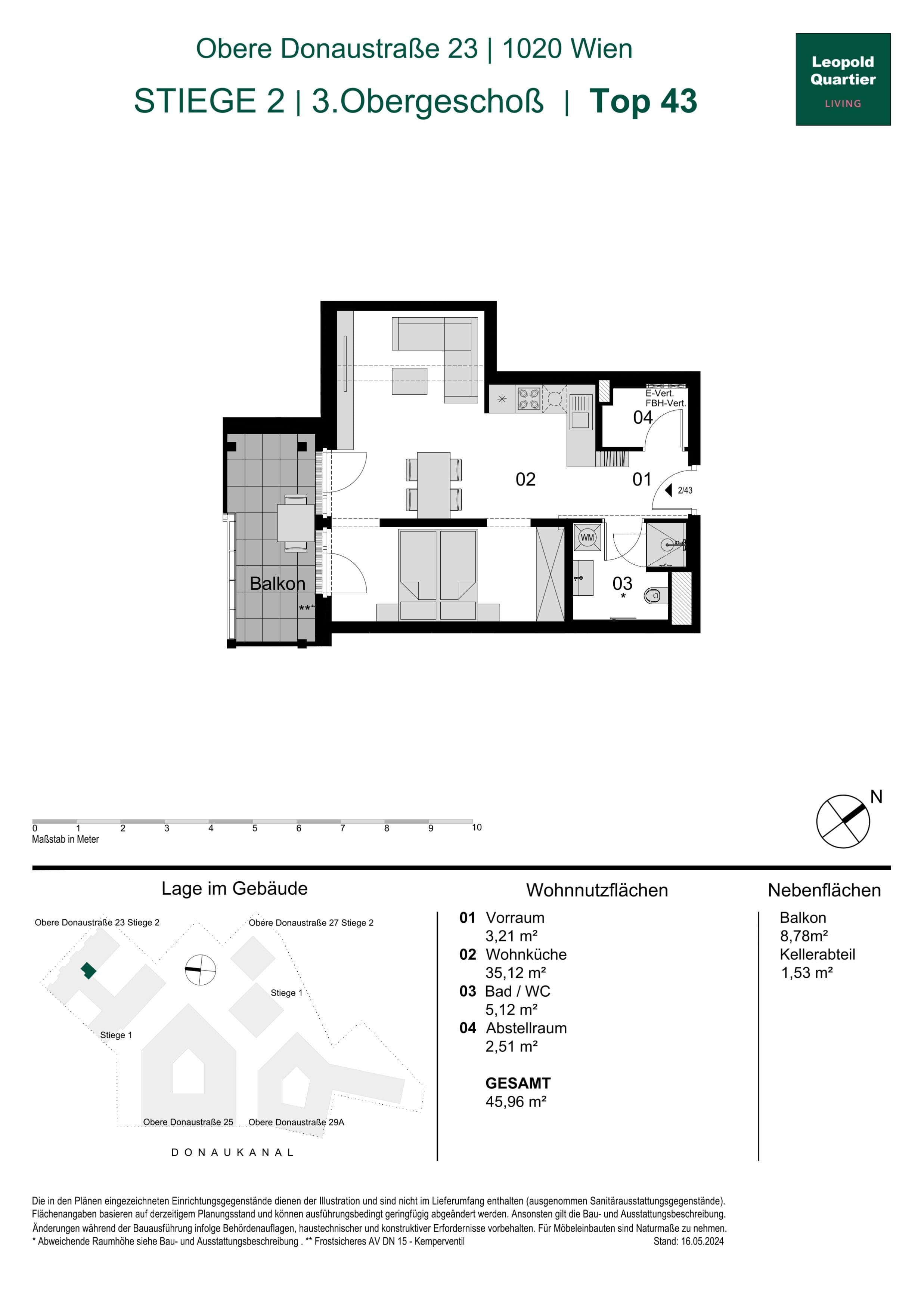 Grundriss 89178 — LeopoldQuartier LIVING — 1.5 Zimmer — 46 m² — 3rd floor
