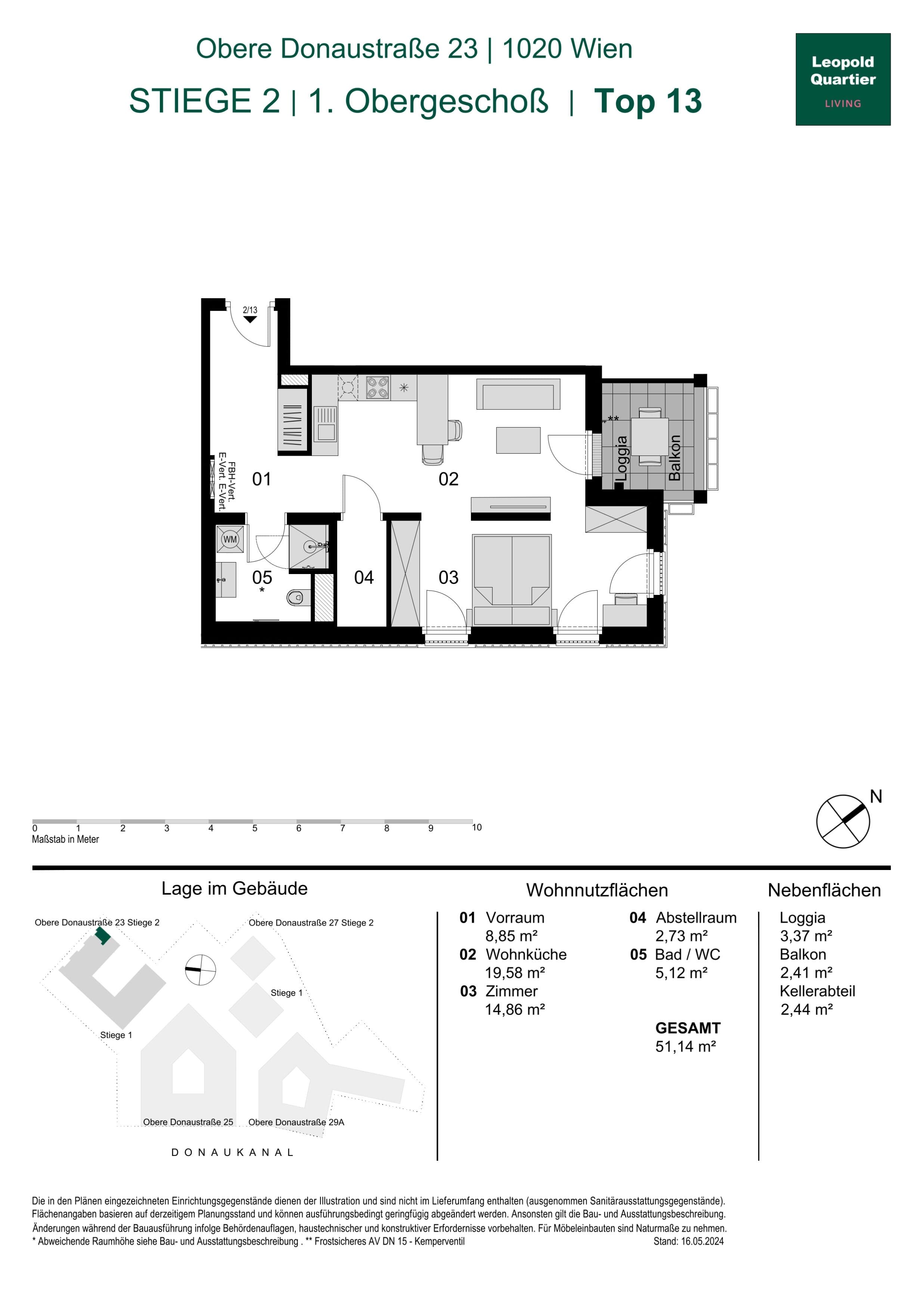 Grundriss 89148 — LeopoldQuartier LIVING — 1.5 Zimmer — 51,1 m² — 1st floor