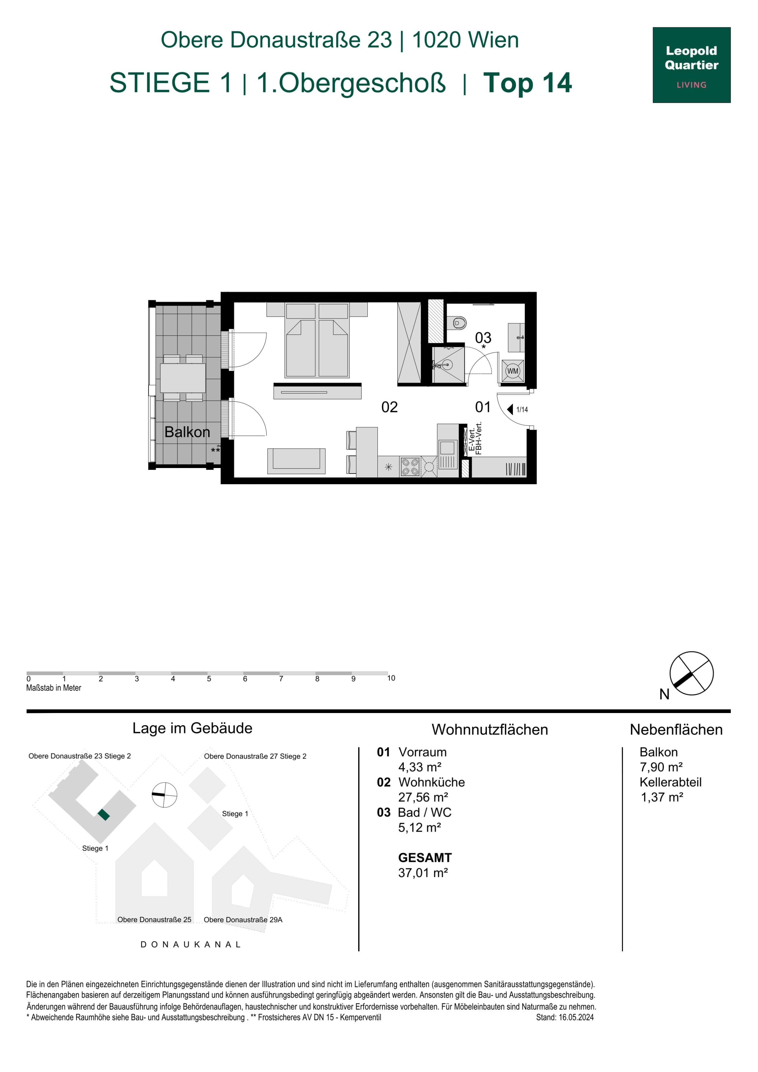 Grundriss 89058 — LeopoldQuartier LIVING — 1.5 Zimmer — 37,3 m² — 1st floor