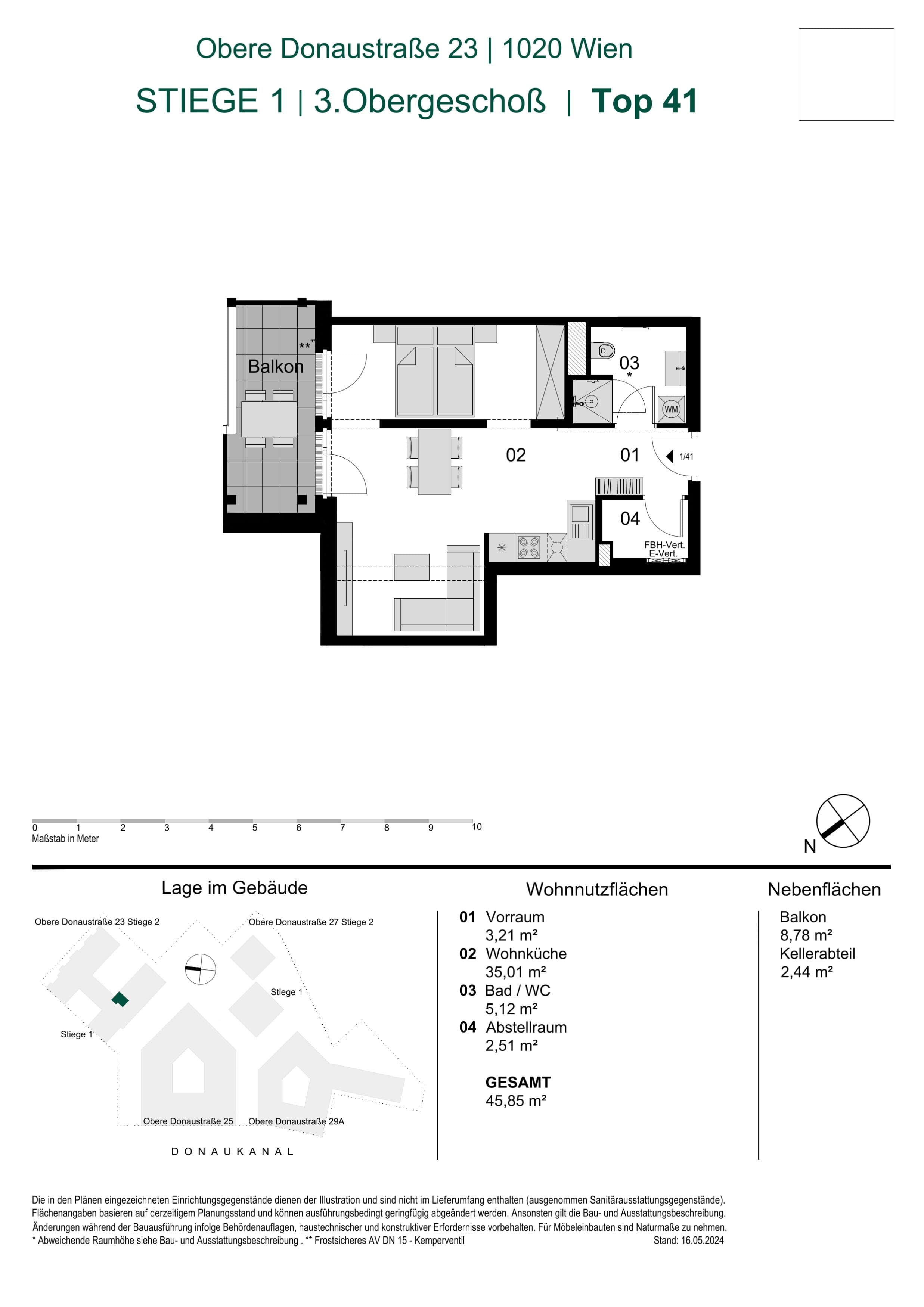 Grundriss 89085 — LeopoldQuartier LIVING — 1.5 Zimmer — 45,9 m² — 3rd floor