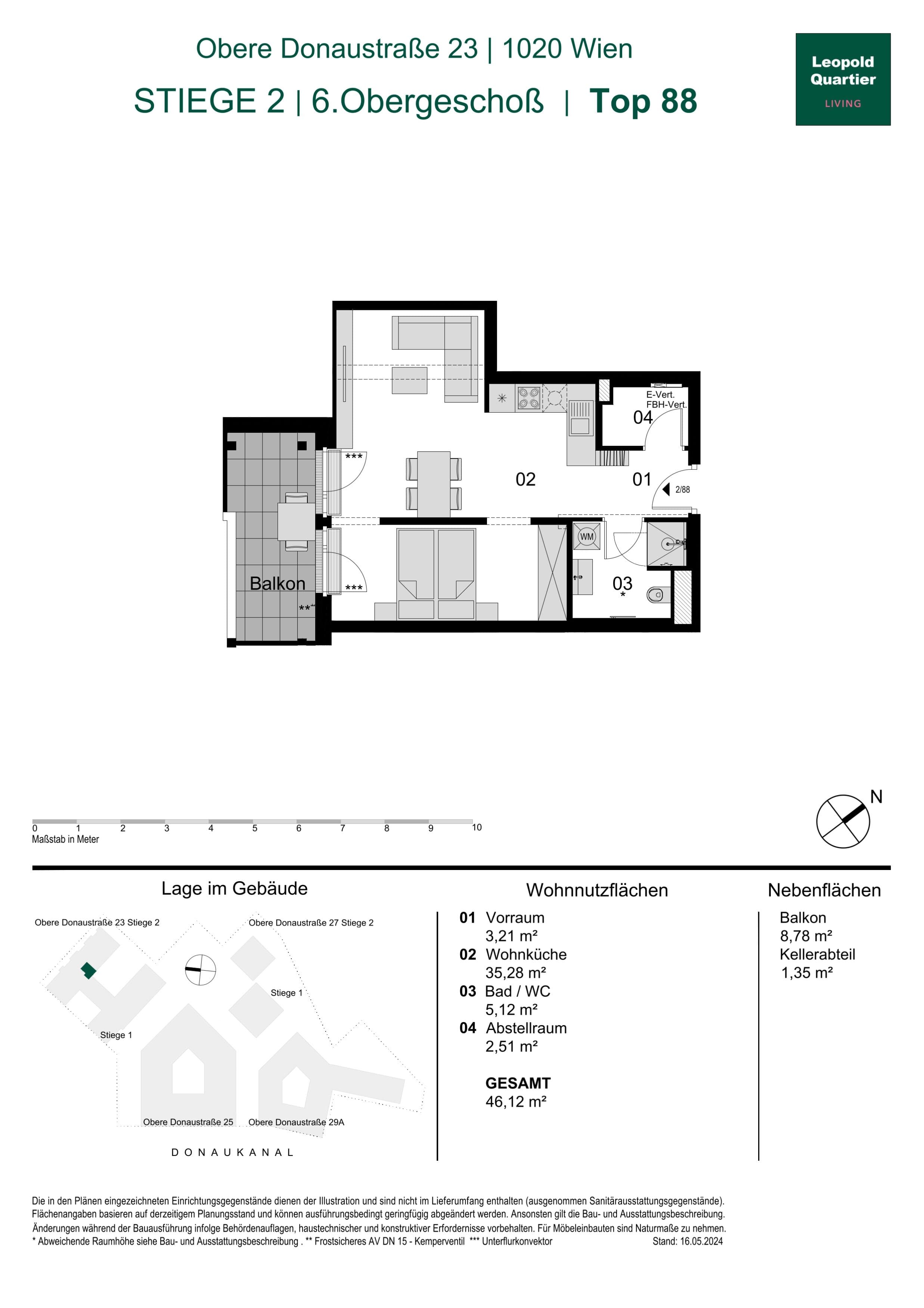 Grundriss 89223 — LeopoldQuartier LIVING — 1.5 Zimmer — 46,1 m² — 6th floor