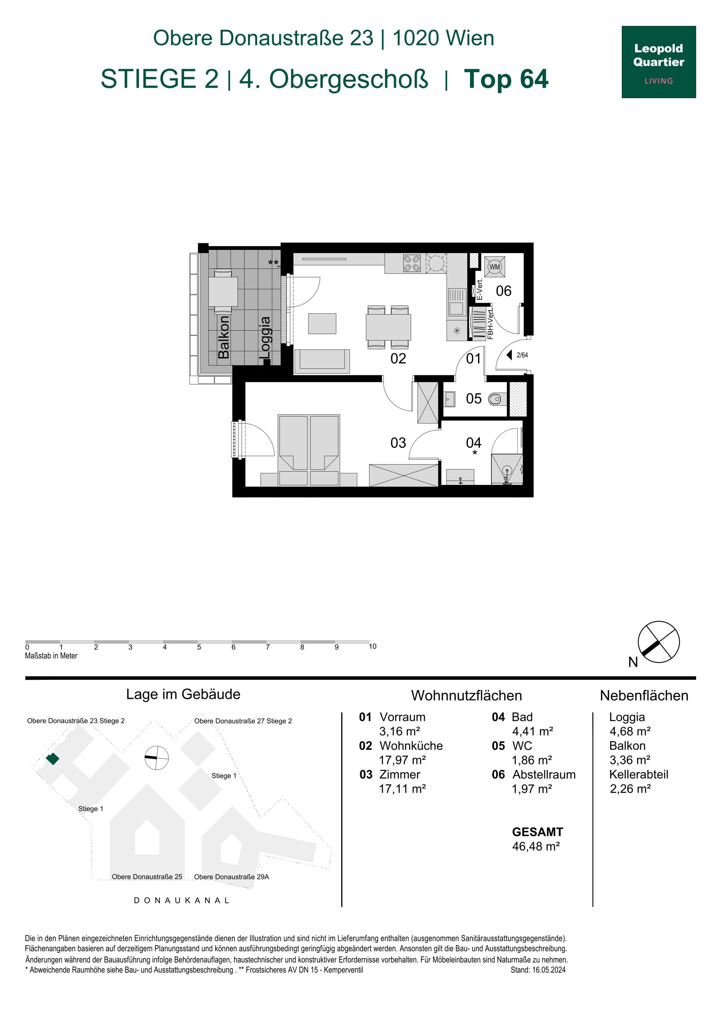 Grundriss 89199 — LeopoldQuartier LIVING — 2 Zimmer — 46,5 m² — 4th floor
