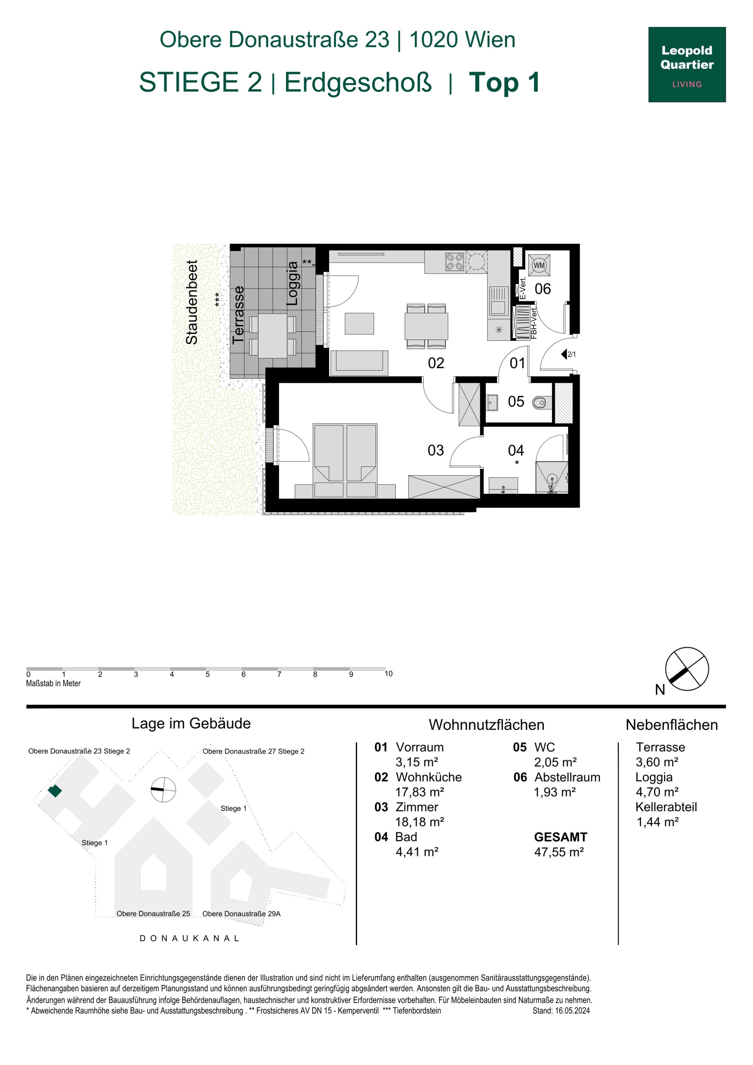 Grundriss 89136 — LeopoldQuartier LIVING — 2 Zimmer — 47,6 m² — Ground floor