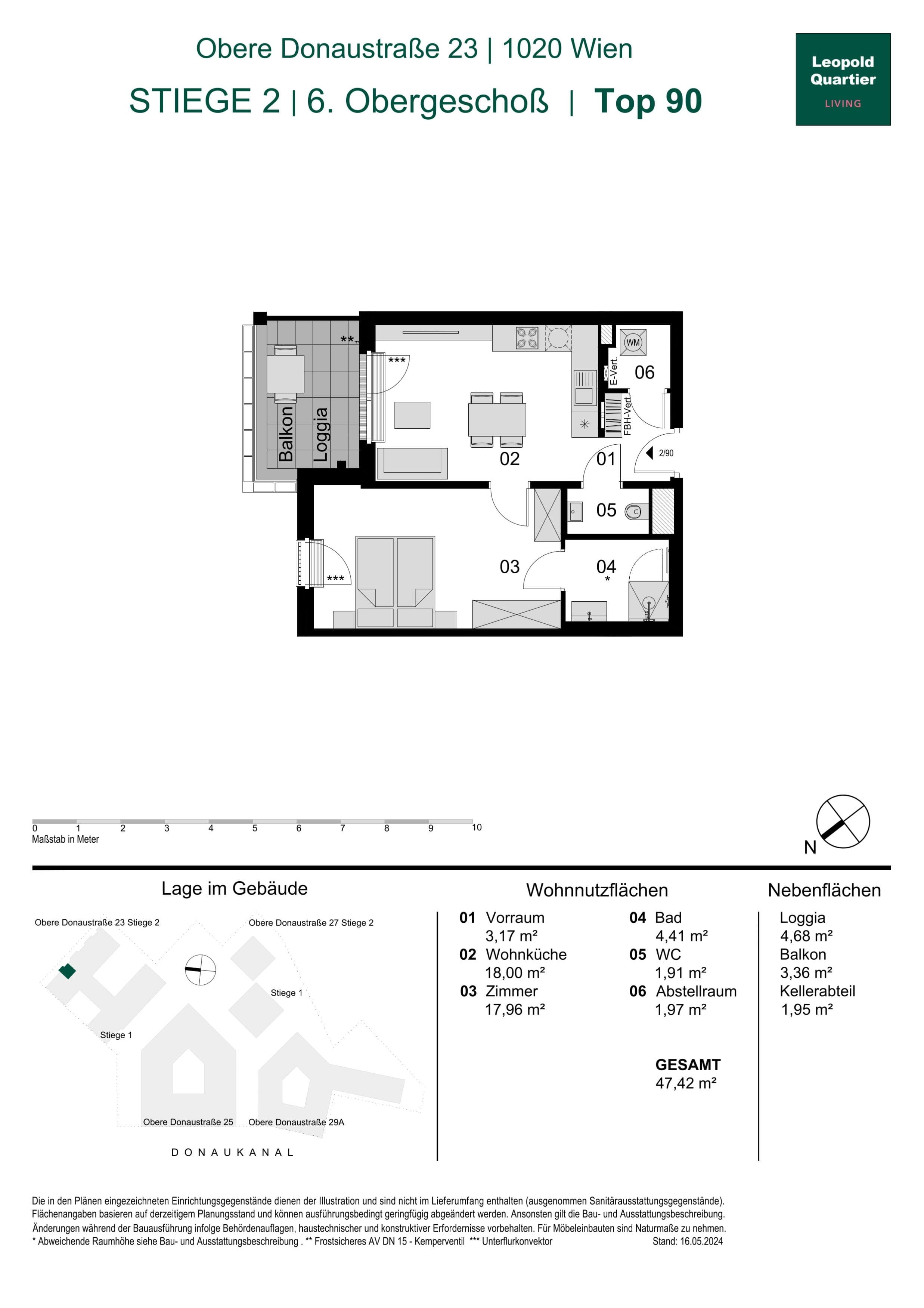 Grundriss 89225 — LeopoldQuartier LIVING — 2 Zimmer — 47,4 m² — 6th floor