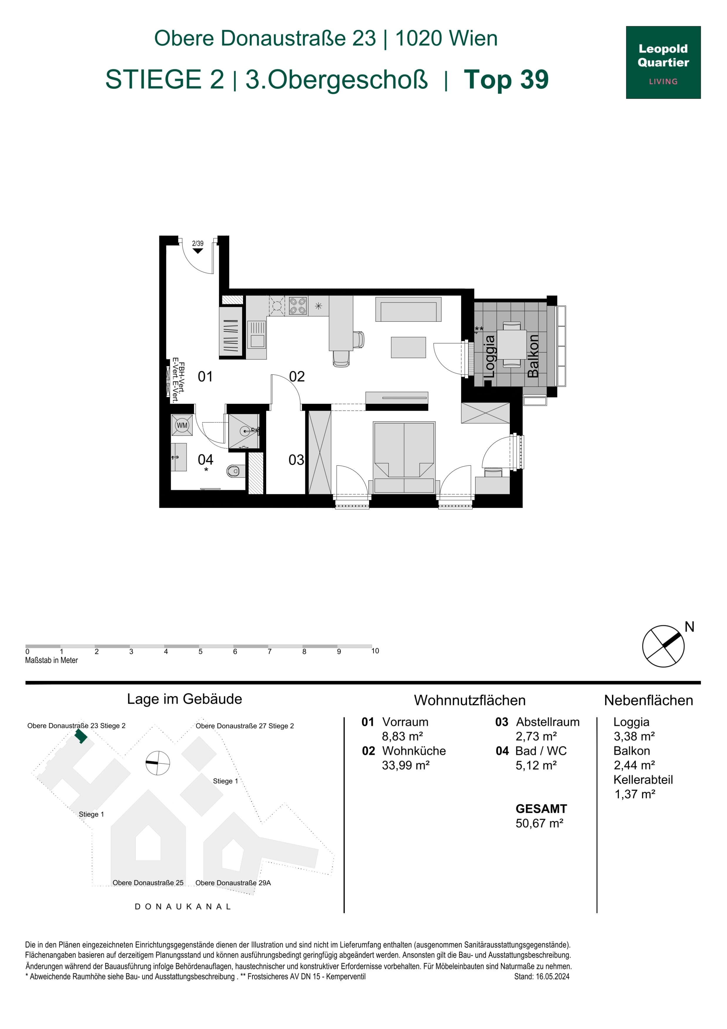 Grundriss 89174 — LeopoldQuartier LIVING — 1.5 Zimmer — 50,7 m² — 3rd floor
