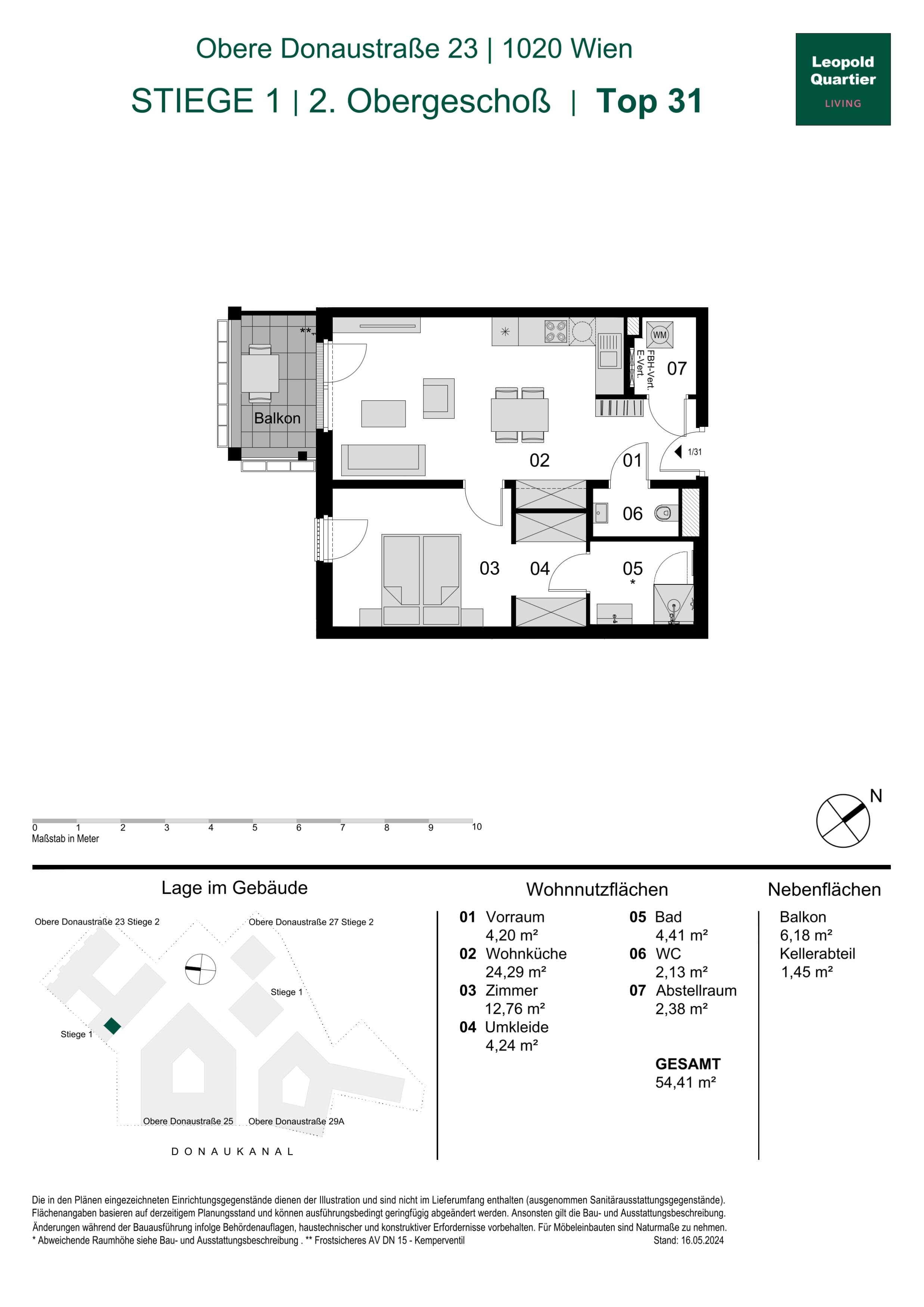 Grundriss 89075 — LeopoldQuartier LIVING — 2 Zimmer — 54,4 m² — 2nd floor