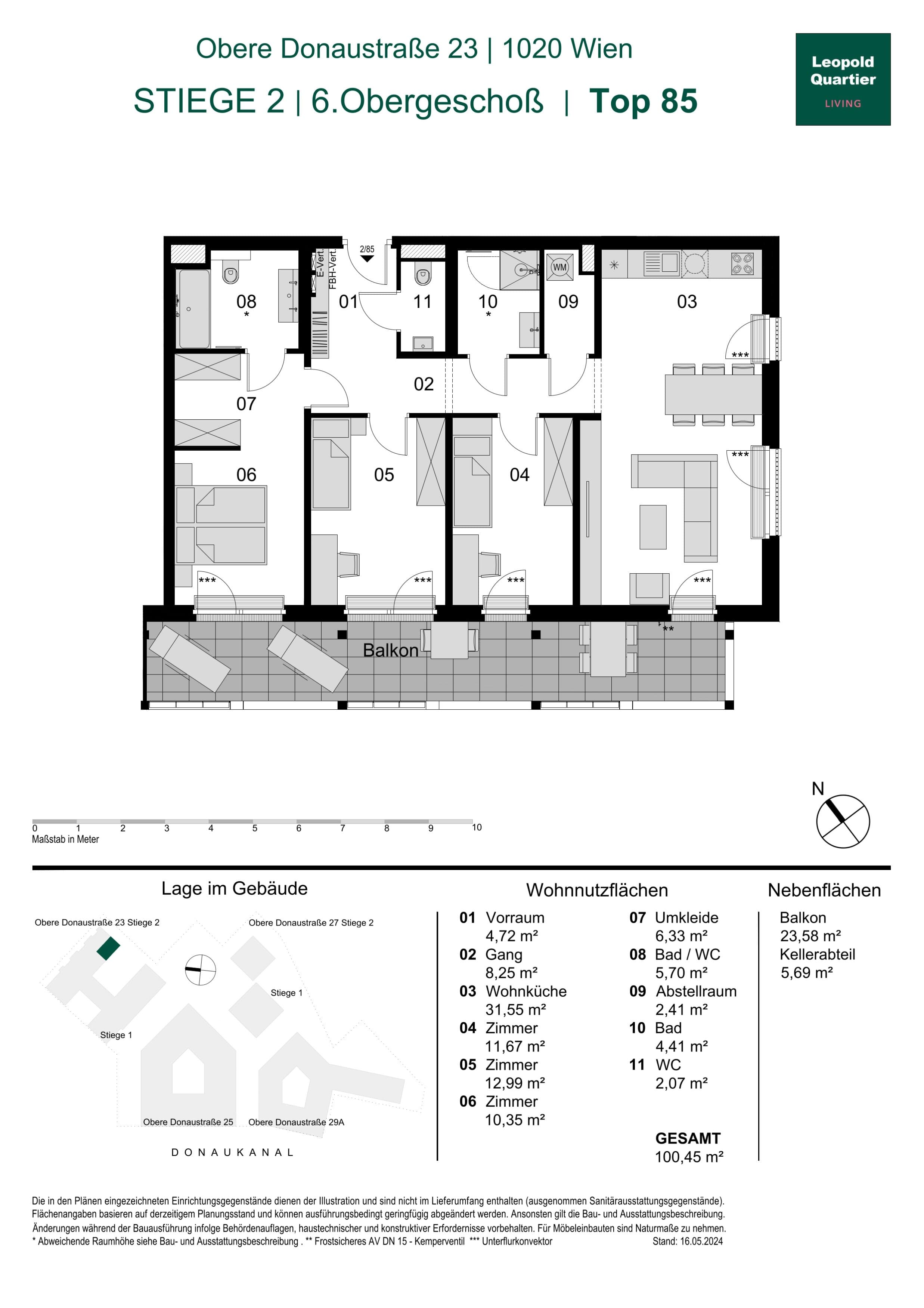 Grundriss 89220 — LeopoldQuartier LIVING — 4 Zimmer — 100,5 m² — 6th floor