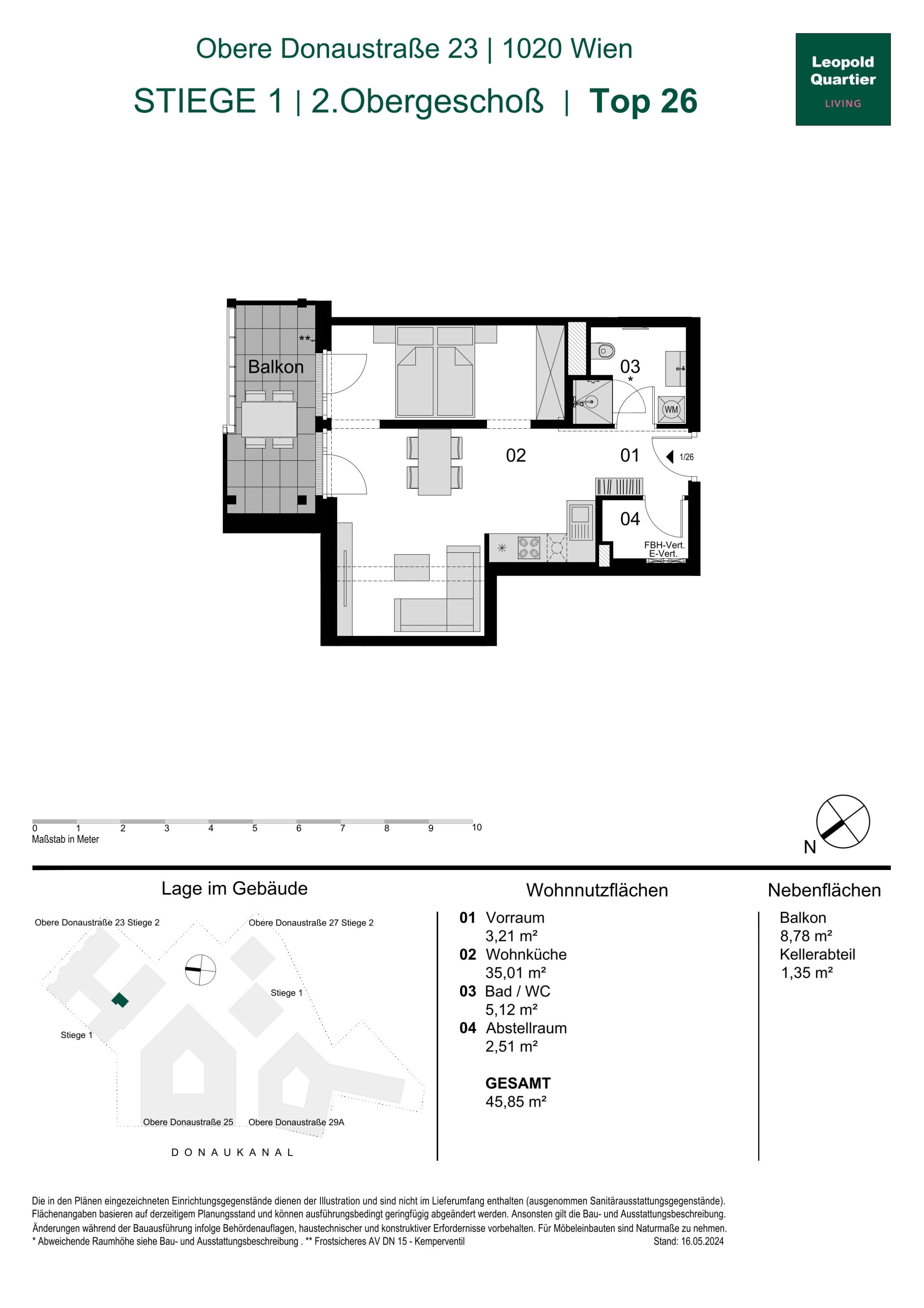 Grundriss 89070 — LeopoldQuartier LIVING — 1.5 Zimmer — 45,9 m² — 2nd floor