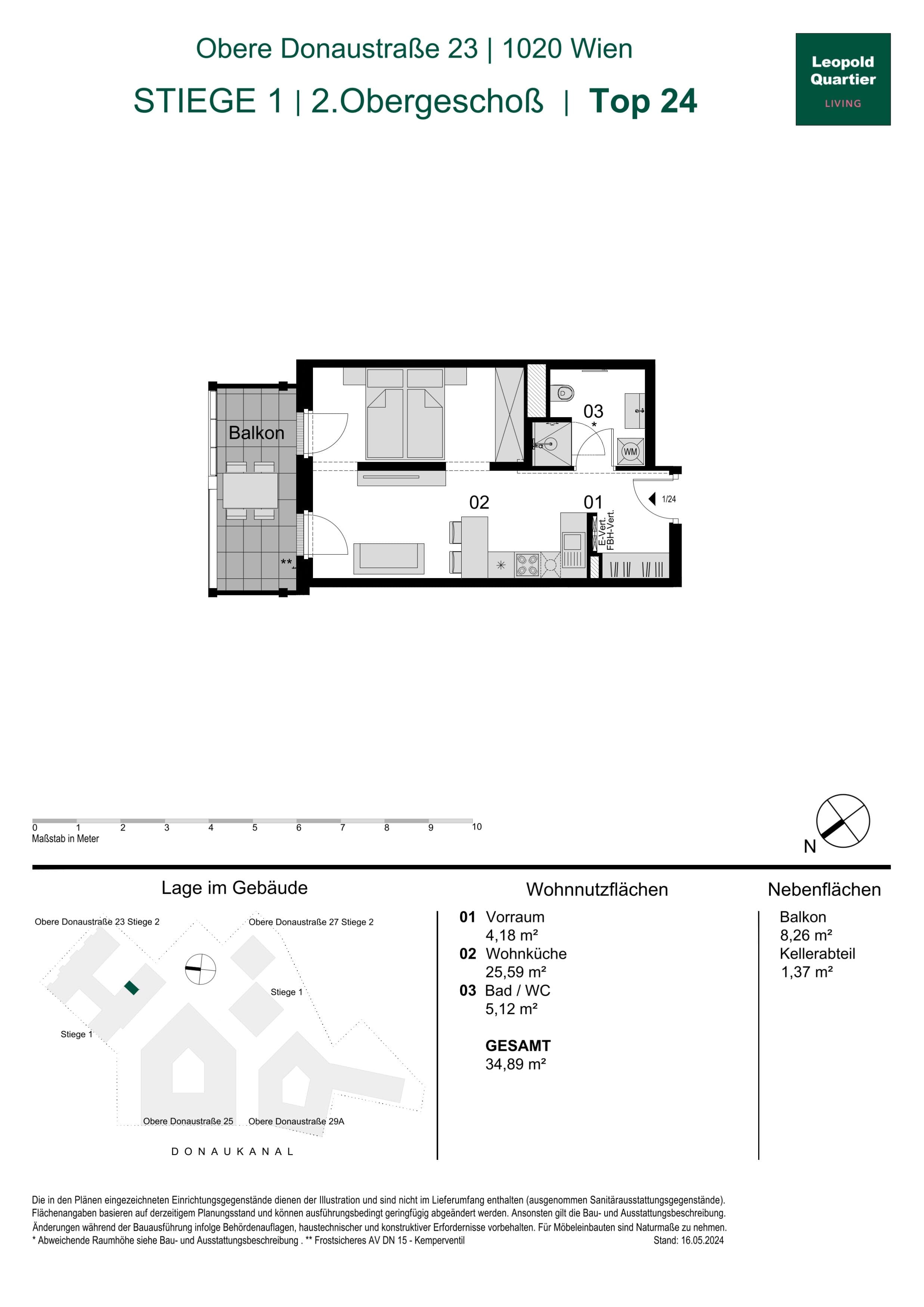 Grundriss 89068 — LeopoldQuartier LIVING — 1.5 Zimmer — 34,9 m² — 2nd floor