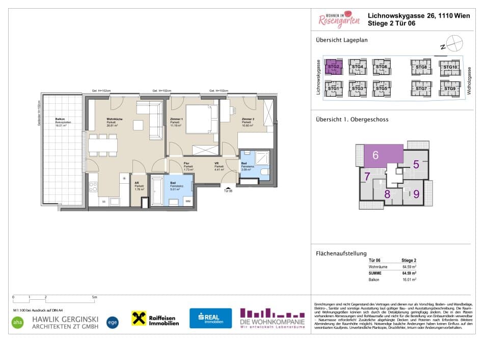 Grundriss Top 960-72423 — Rosengarten – Lichnowskygasse 26 — 3 Zimmer — 64,7 m²