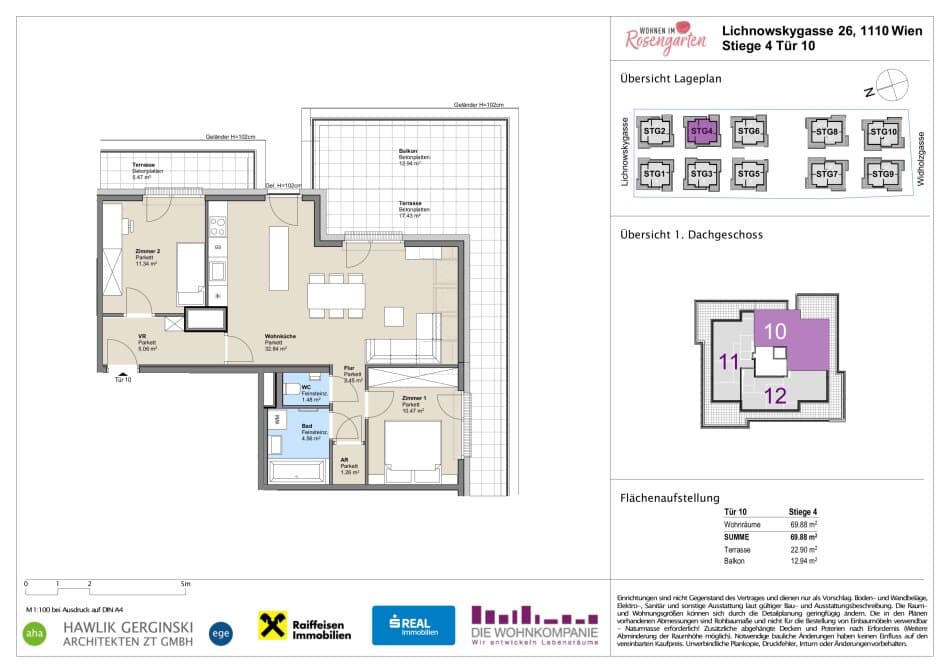 Grundriss Top 960-72455 — Rosengarten – Lichnowskygasse 26 — 3 Zimmer — 69,4 m²