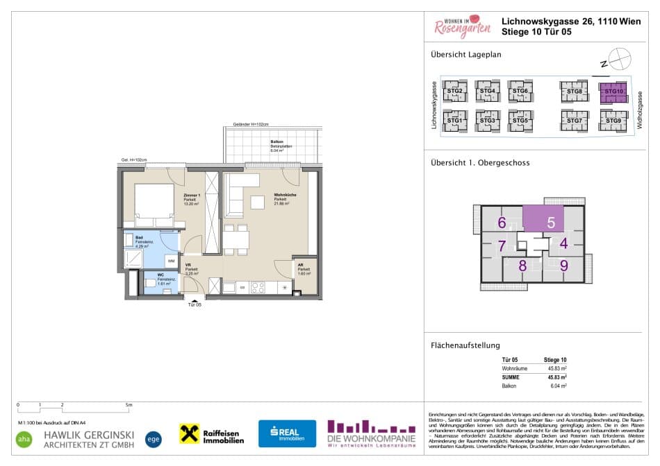 Grundriss Top 960-72543 — Rosengarten – Lichnowskygasse 26 — 2 Zimmer — 45,8 m²