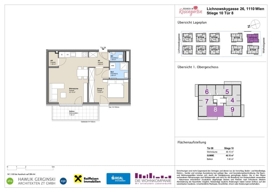 Grundriss Top 960-72546 — Rosengarten – Lichnowskygasse 26 — 2 Zimmer — 46,1 m²