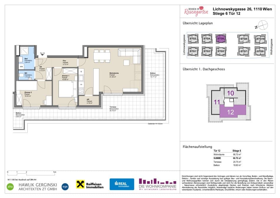 Grundriss Top 960-72485 — Rosengarten – Lichnowskygasse 26 — 3 Zimmer — 66,7 m²