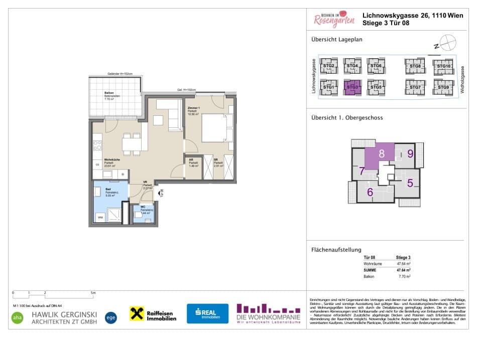 Grundriss Top 960-72439 — Rosengarten – Lichnowskygasse 26 — 2 Zimmer — 47,6 m²