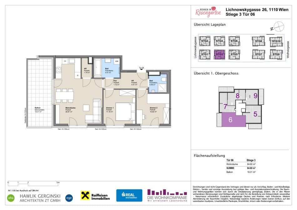 Grundriss Top 960-72437 — Rosengarten – Lichnowskygasse 26 — 3 Zimmer — 64,7 m²