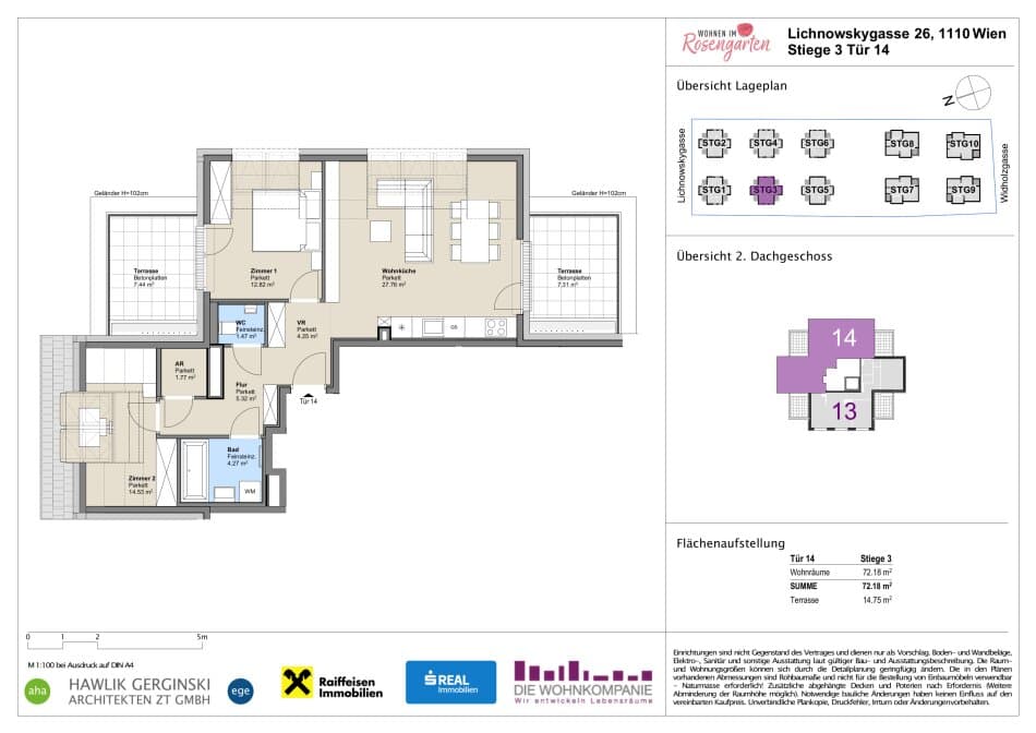 Grundriss Top 960-72445 — Rosengarten – Lichnowskygasse 26 — 3 Zimmer — 70,4 m²