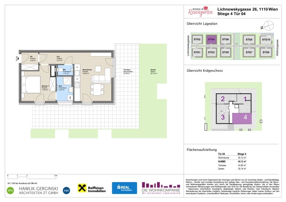 Grundriss Top 960-72449 — Rosengarten – Lichnowskygasse 26 — 2 Zimmer — 45,3 m²