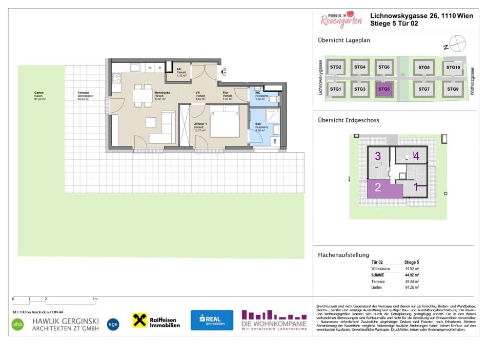 Grundriss Top 960-72461 — Rosengarten – Lichnowskygasse 26 — 2 Zimmer — 45 m²