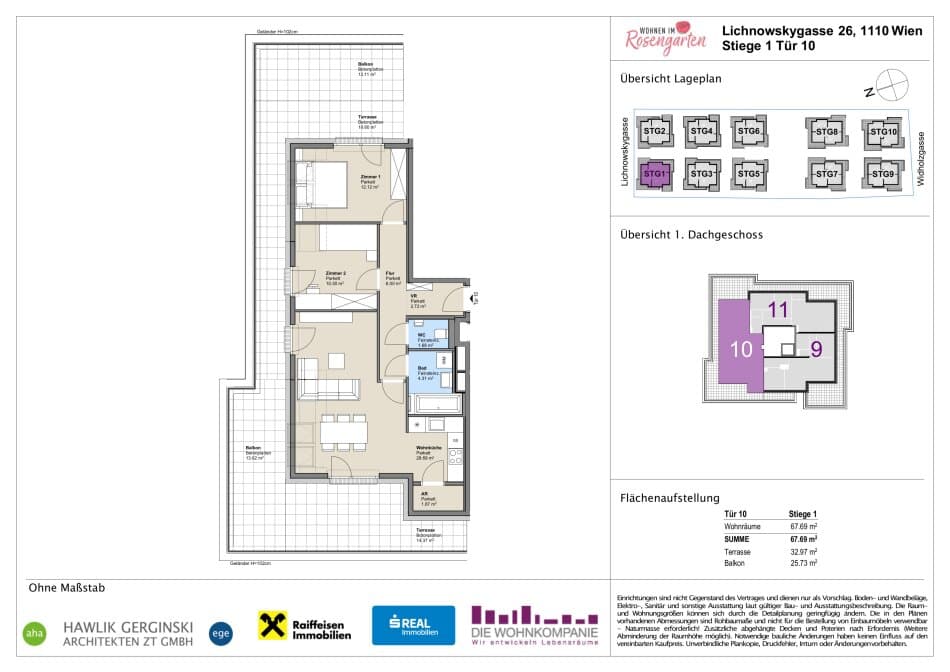 Grundriss Top 960-72412 — Rosengarten – Lichnowskygasse 26 — 3 Zimmer — 67,7 m²