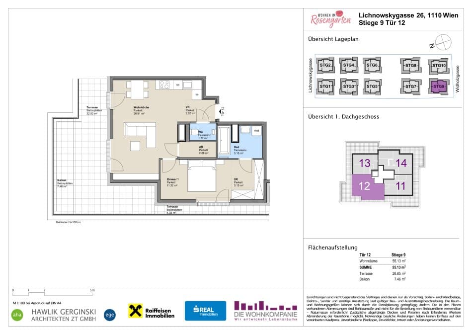 Grundriss Top 960-72533 — Rosengarten – Lichnowskygasse 26 — 2 Zimmer — 55,2 m²