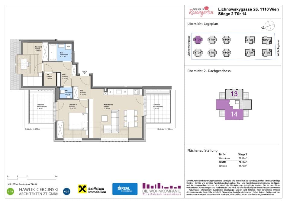 Grundriss Top 960-72431 — Rosengarten – Lichnowskygasse 26 — 3 Zimmer — 70,4 m²