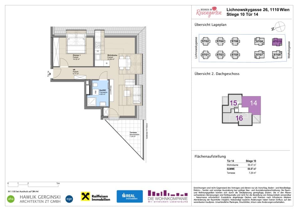 Grundriss Top 960-72552 — Rosengarten – Lichnowskygasse 26 — 2 Zimmer — 56,5 m²