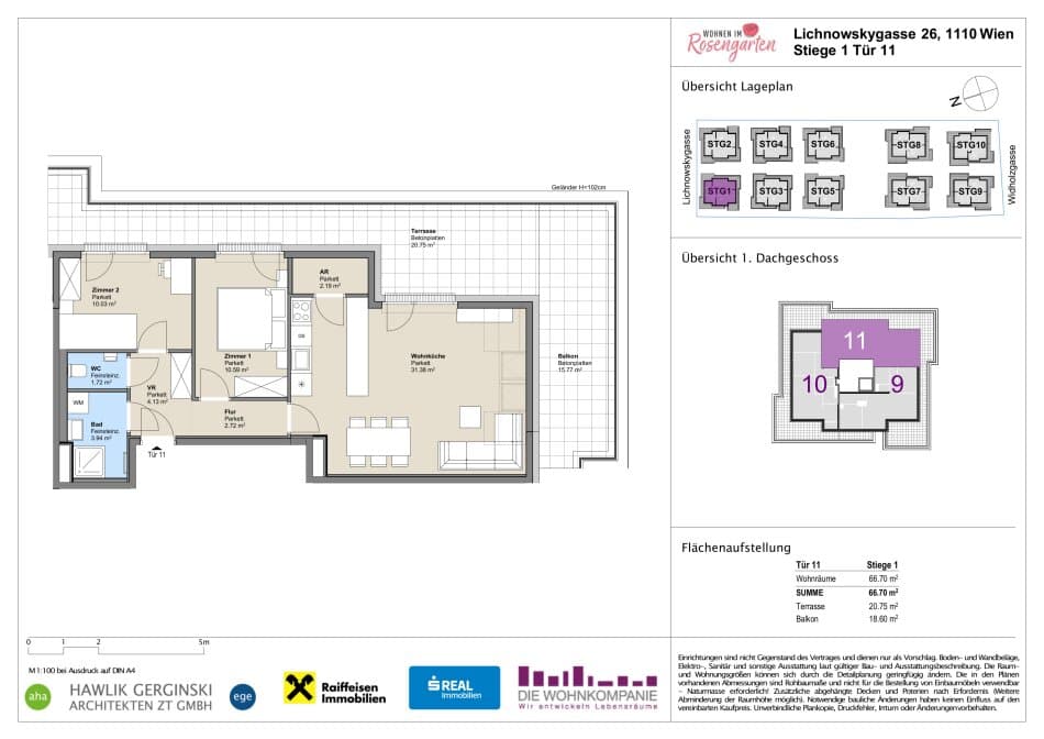 Grundriss Top 960-72413 — Rosengarten – Lichnowskygasse 26 — 3 Zimmer — 66,7 m²
