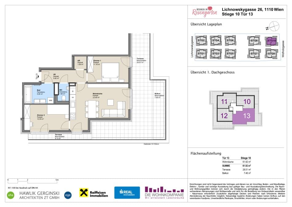 Grundriss Top 960-72551 — Rosengarten – Lichnowskygasse 26 — 3 Zimmer — 61,9 m²
