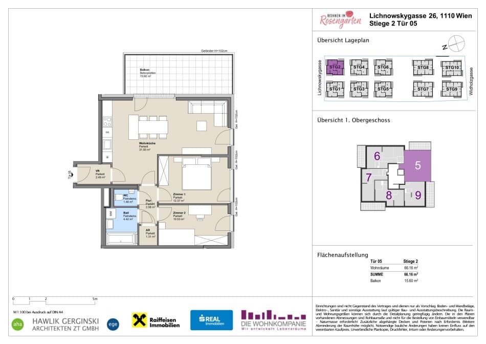Grundriss Top 960-72422 — Rosengarten – Lichnowskygasse 26 — 3 Zimmer — 66,3 m²