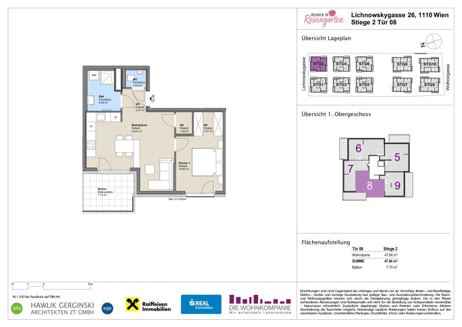 Grundriss Top 960-72425 — Rosengarten – Lichnowskygasse 26 — 2 Zimmer — 47,6 m²