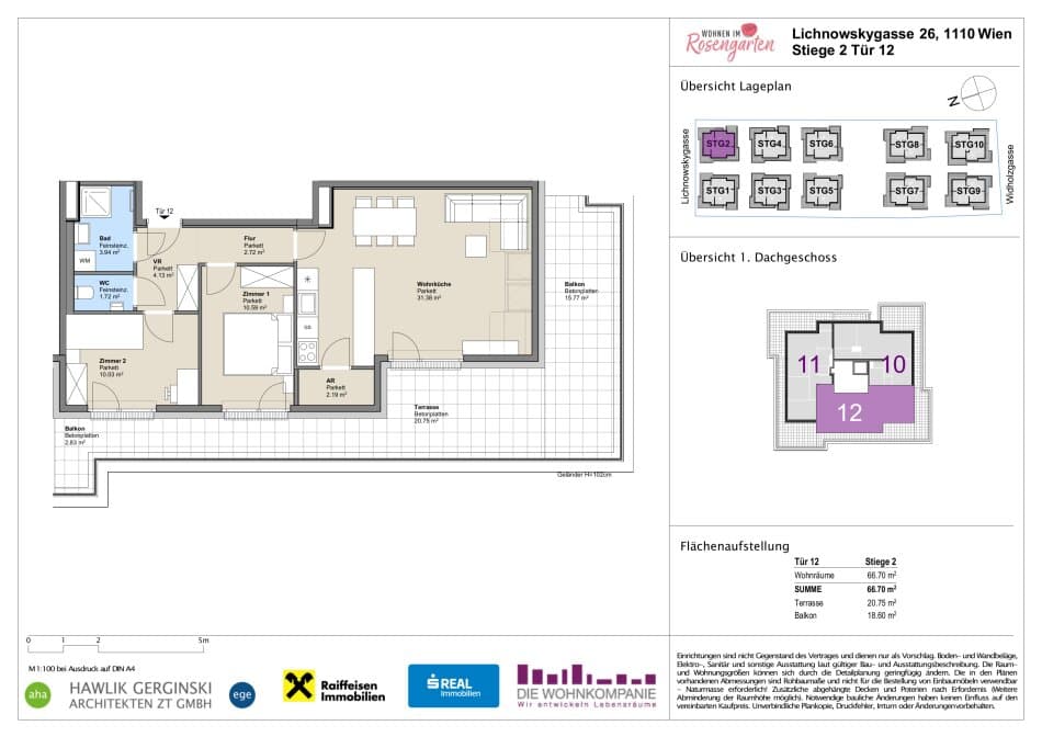 Grundriss Top 960-72429 — Rosengarten – Lichnowskygasse 26 — 3 Zimmer — 66,7 m²