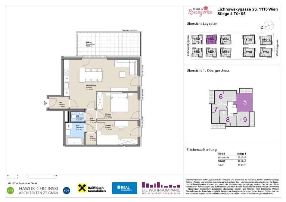 Grundriss Top 960-72450 — Rosengarten – Lichnowskygasse 26 — 3 Zimmer — 66,3 m²