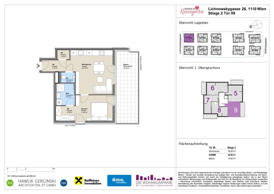 Grundriss Top 960-72426 — Rosengarten – Lichnowskygasse 26 — 2 Zimmer — 46,9 m²