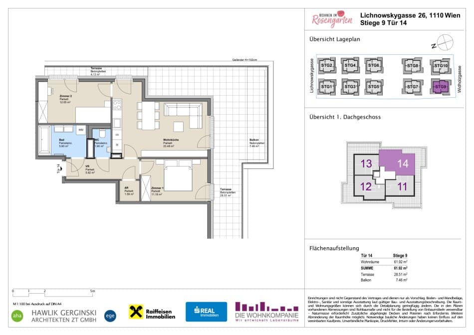 Grundriss Top 960-72535 — Rosengarten – Lichnowskygasse 26 — 3 Zimmer — 61,9 m²