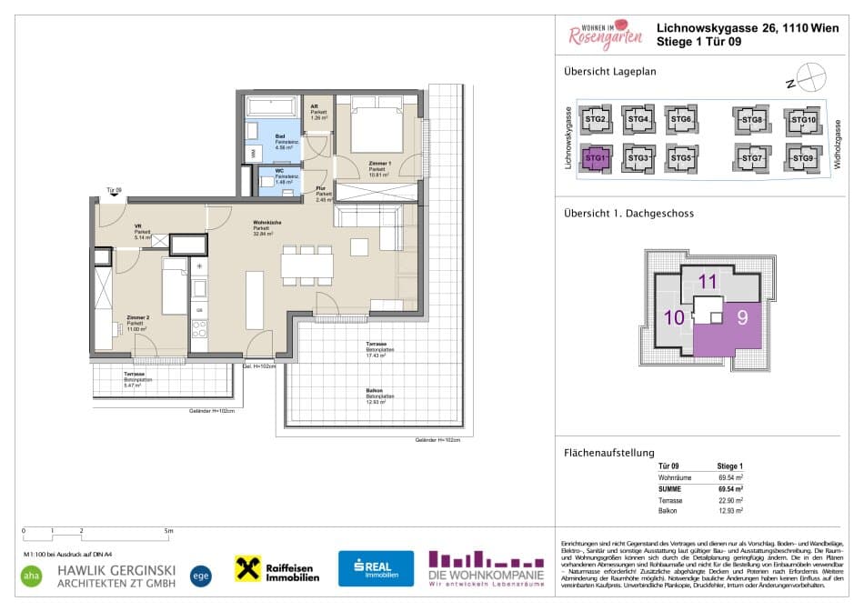 Grundriss Top 960-72411 — Rosengarten – Lichnowskygasse 26 — 3 Zimmer — 69,1 m²