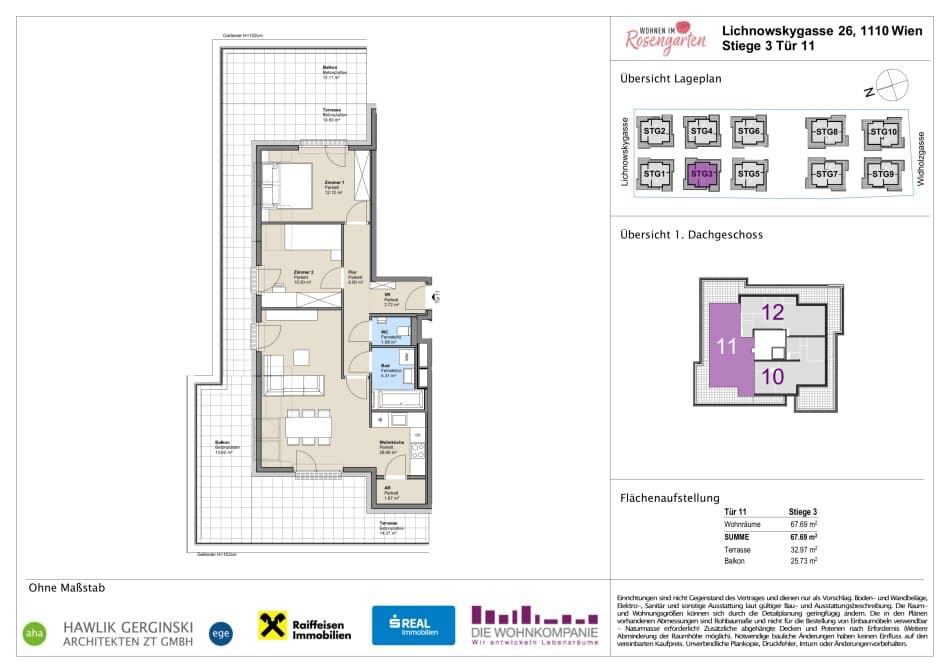 Grundriss Top 960-72442 — Rosengarten – Lichnowskygasse 26 — 3 Zimmer — 67,5 m²