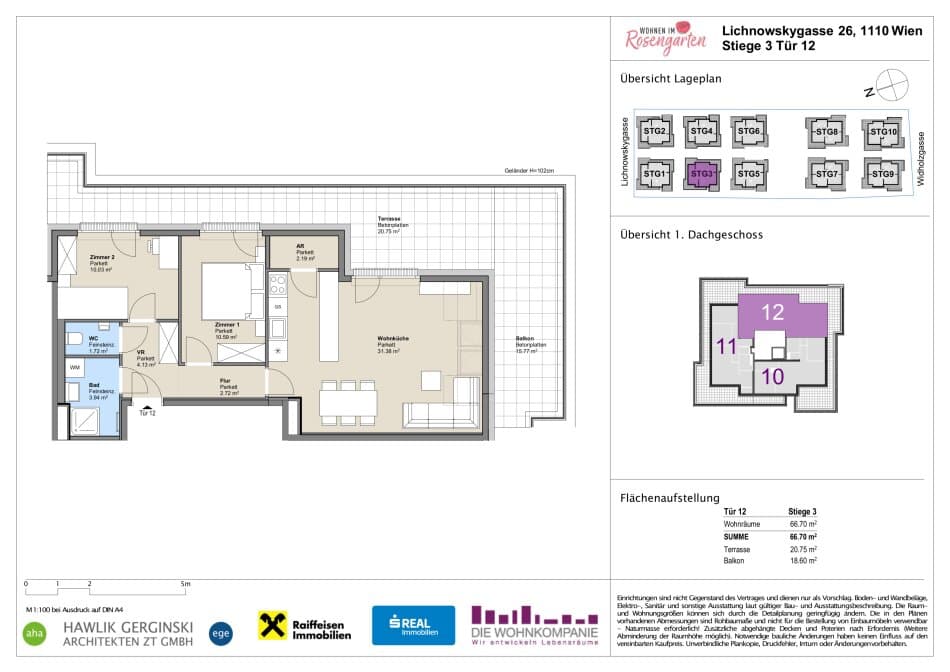 Grundriss Top 960-72443 — Rosengarten – Lichnowskygasse 26 — 3 Zimmer — 66,7 m²