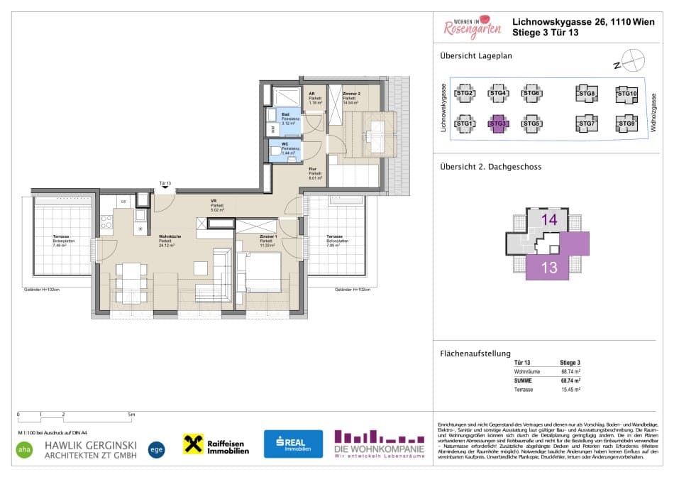 Grundriss Top 960-72444 — Rosengarten – Lichnowskygasse 26 — 3 Zimmer — 68,6 m²