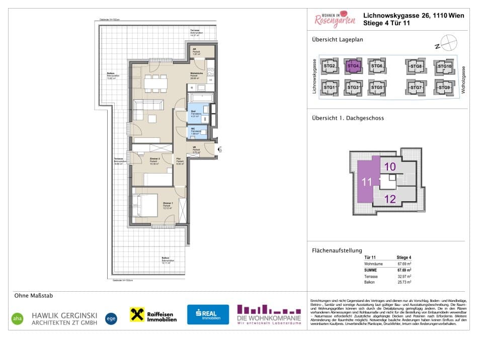 Grundriss Top 960-72456 — Rosengarten – Lichnowskygasse 26 — 3 Zimmer — 67,5 m²