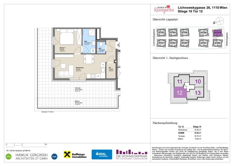 Grundriss Top 960-72550 — Rosengarten – Lichnowskygasse 26 — 2 Zimmer — 43,5 m²