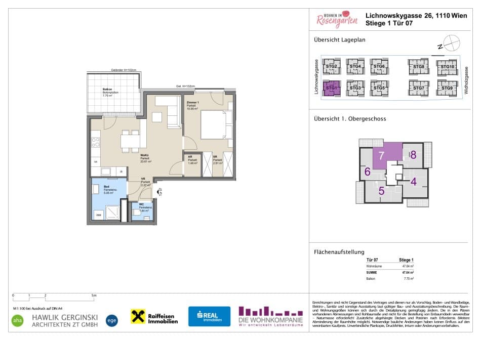 Grundriss Top 960-72409 — Rosengarten – Lichnowskygasse 26 — 2 Zimmer — 47,6 m²