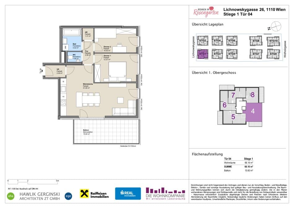 Grundriss Top 960-72406 — Rosengarten – Lichnowskygasse 26 — 3 Zimmer — 66,2 m²