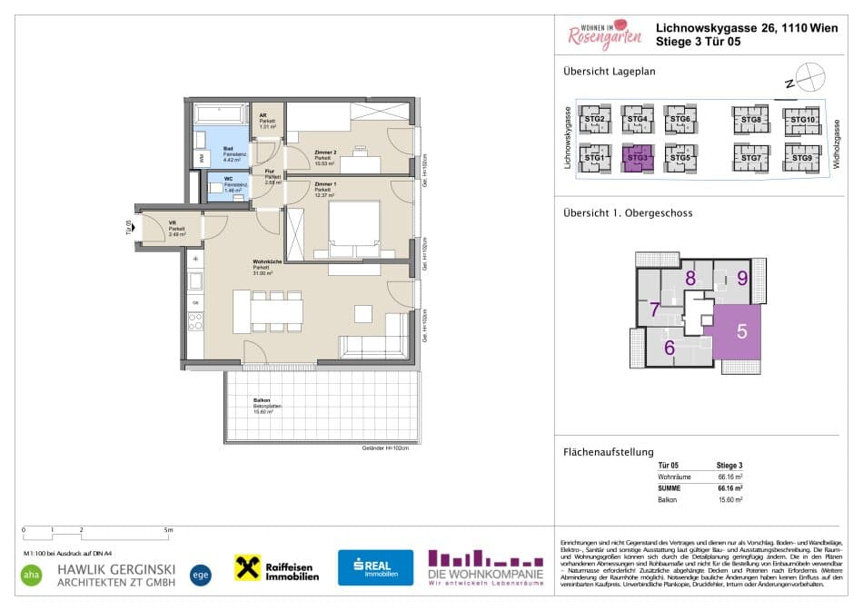 Grundriss Top 960-72436 — Rosengarten – Lichnowskygasse 26 — 3 Zimmer — 66,3 m²