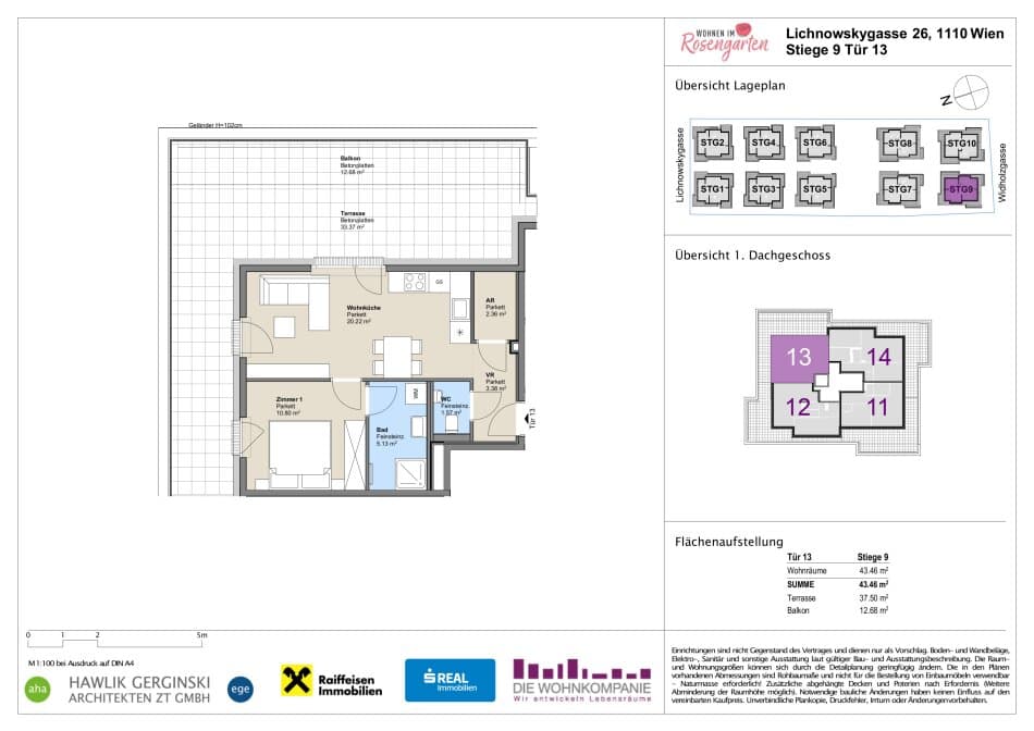 Grundriss Top 960-72534 — Rosengarten – Lichnowskygasse 26 — 2 Zimmer — 43,5 m²