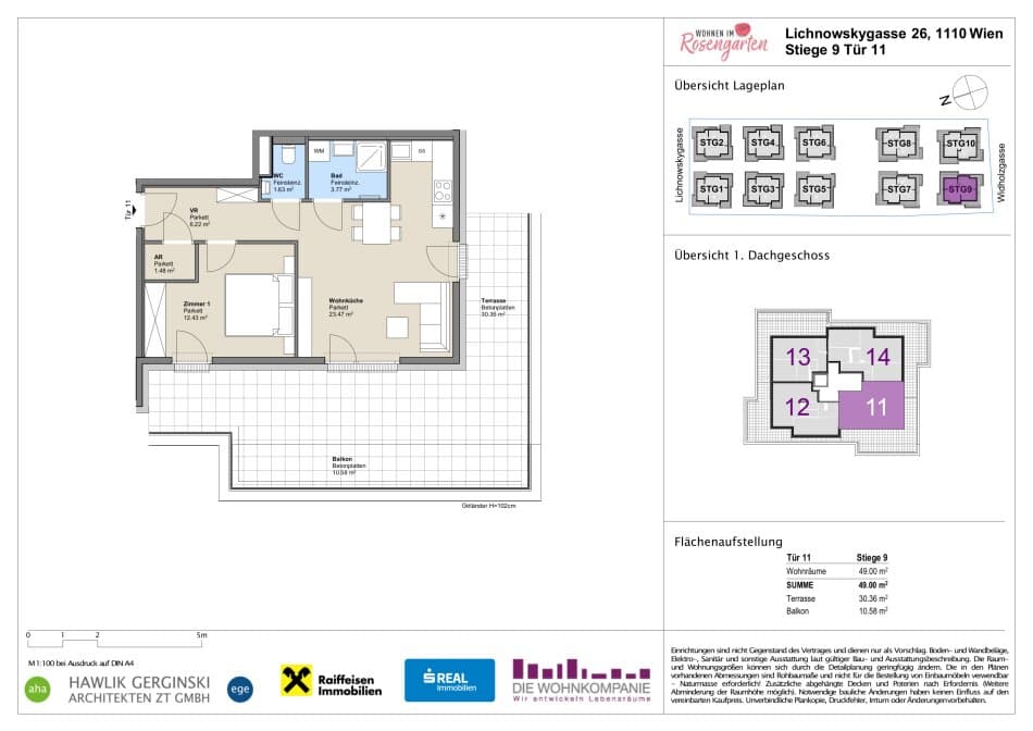 Grundriss Top 960-72532 — Rosengarten – Lichnowskygasse 26 — 2 Zimmer — 49 m²