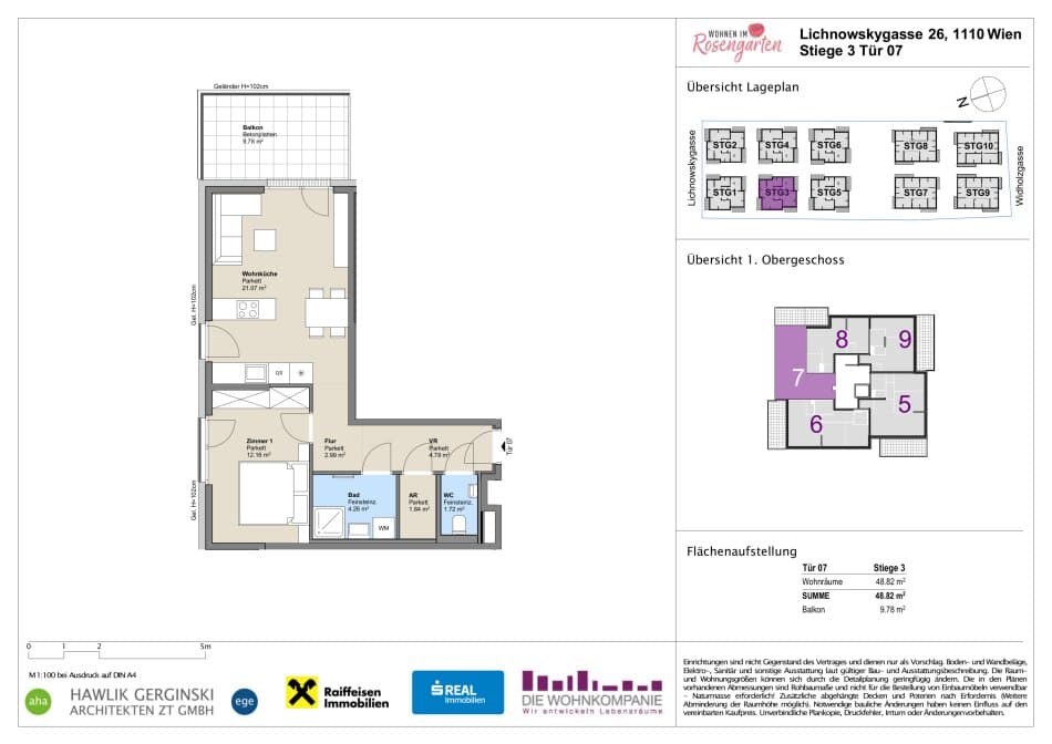 Grundriss Top 960-72438 — Rosengarten – Lichnowskygasse 26 — 2 Zimmer — 48,9 m²