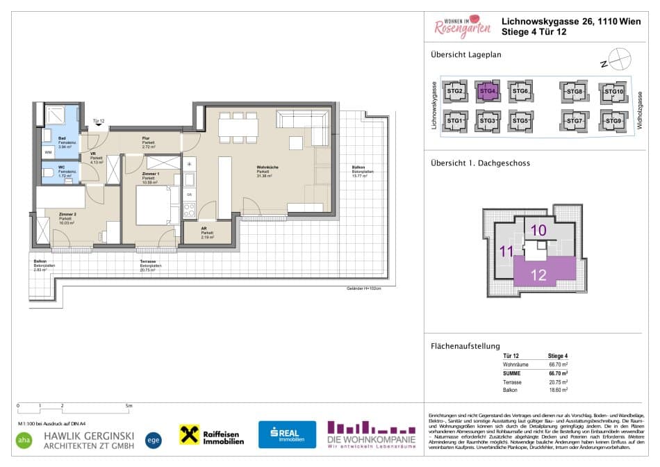 Grundriss Top 960-72457 — Rosengarten – Lichnowskygasse 26 — 3 Zimmer — 66,7 m²